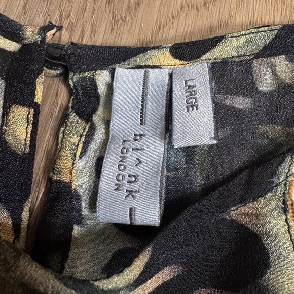 Anthropologie Blank London Joelle Leopard Peasant Blouse L large green gold - Picture 7 of 10